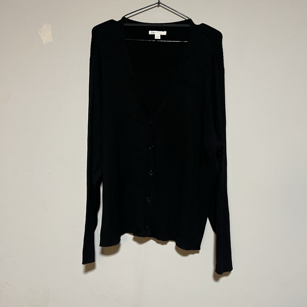 Cato Women's Plus Size 22/24W Solid Black Knit Cardigan Long Sleeve Button Front
